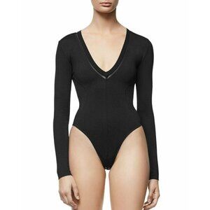 GOOD AMERICAN Bodysuit Black Core Deep V Neck Thong Bodysuit SZ 1 NEW